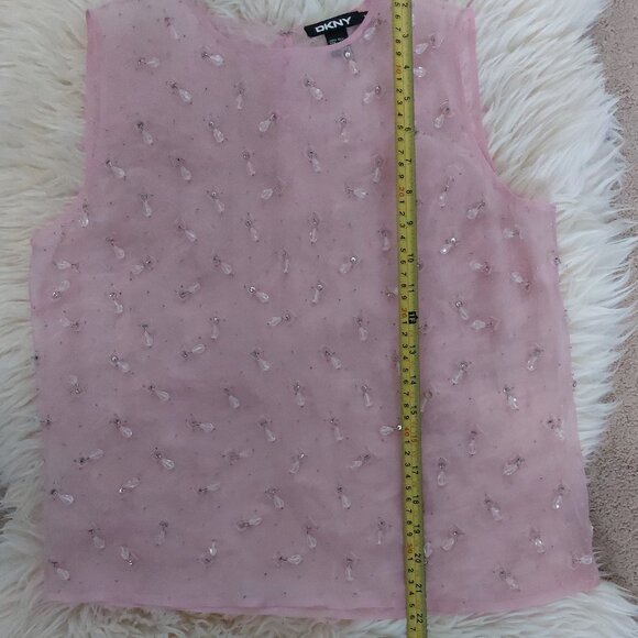 DKNY Vintage Crystal Embellished Pink Silk Organza Top Sz M - Picture 6 of 7
